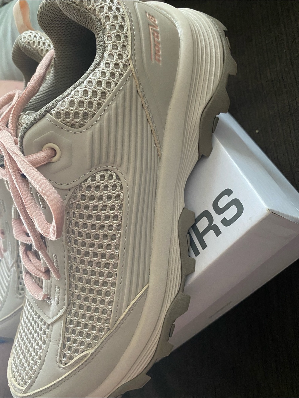 Women's Neutral Mesh Athletic Sneakers with Pink Laces